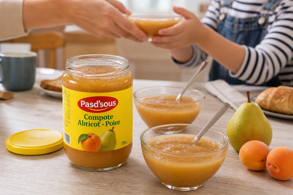 Suggestion de présentation de la compote Abricot - Poire Pasd’sous